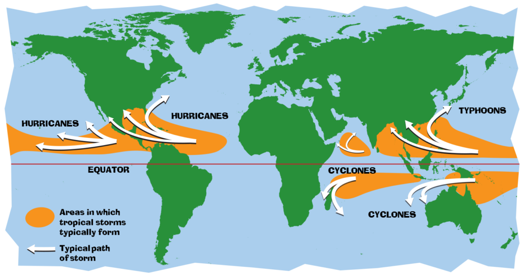 difference between hurricane and typhoon