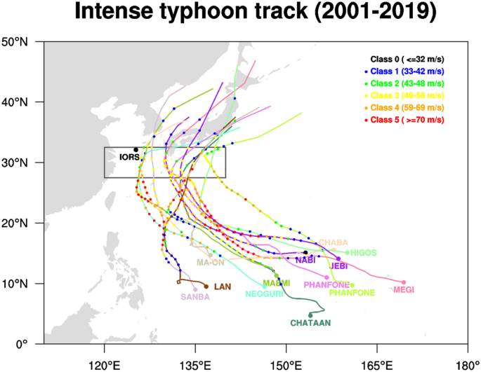 Typhoon path, 2001 to 2019