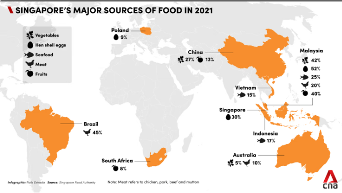 Singapore's primary food import partners